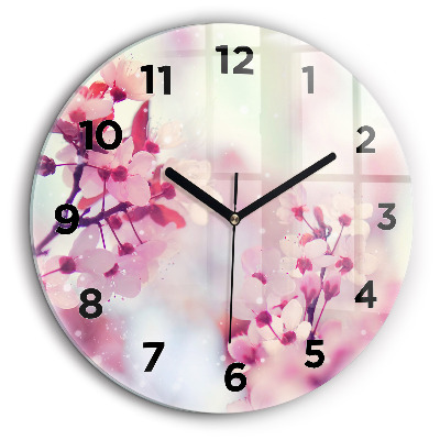 Fleurs de printemps Horloge ronde en verre 60 cm