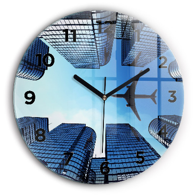 Avion au-dessus de bâtiments Horloge ronde murale 60 cm
