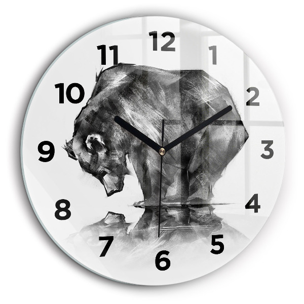 Dessin d'ours Horloge ronde en verre 60 cm