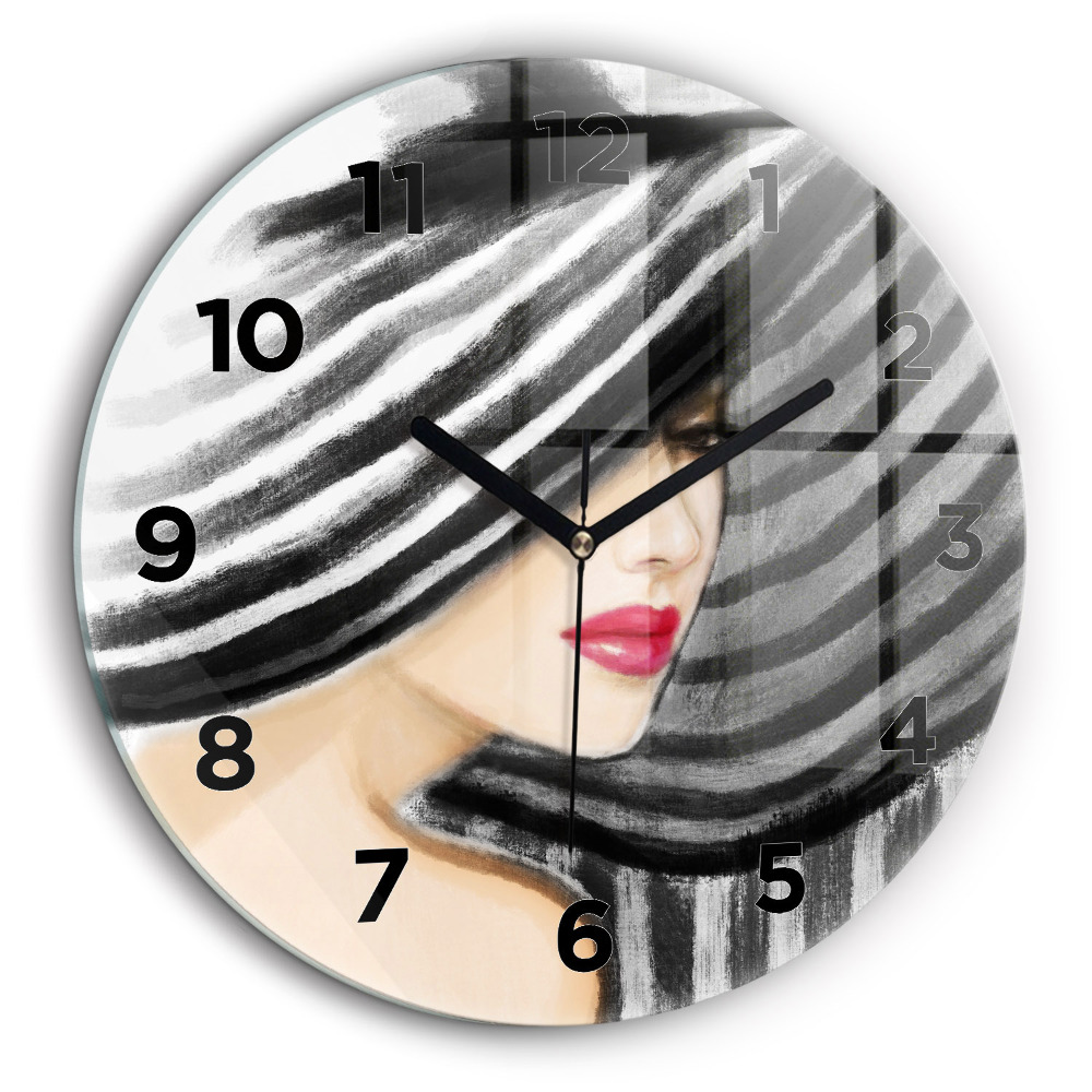 Femme en noir et blanc Horloge ronde 60 cm