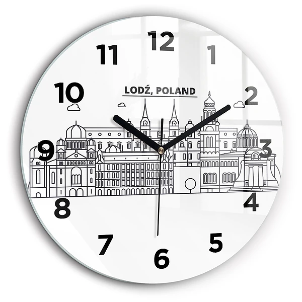 Łódź architecture panorama Horloge ronde en verre 60 cm