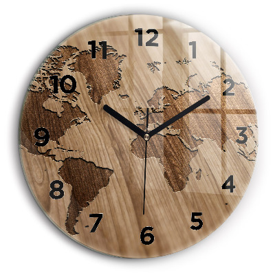 Carte du monde sur bois Horloge ronde murale 60 cm