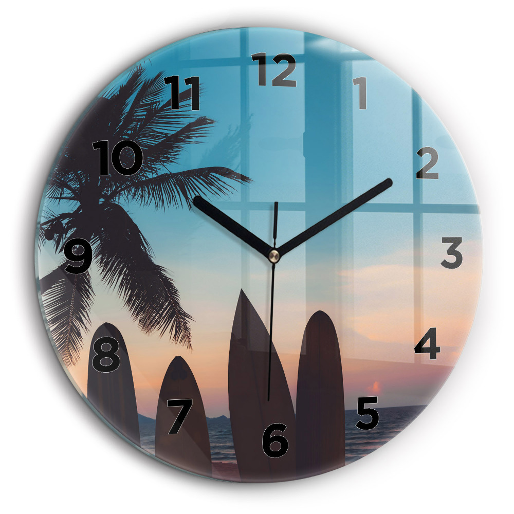 Surf sur la plage Horloge ronde en verre 60 cm
