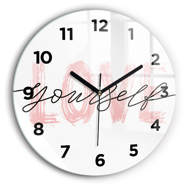 Inscription Love yourself Horloge ronde en verre 60 cm