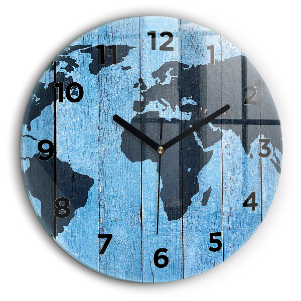 Carte du monde sur planches Horloge ronde murale 60 cm