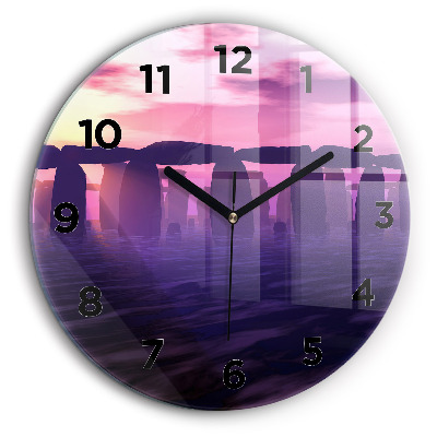 Coucher de soleil à Stonehenge Horloge ronde en verre 60 cm