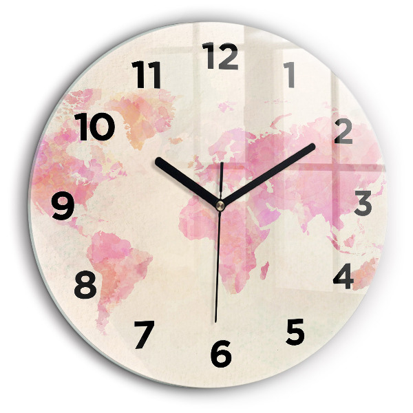 Carte du monde en aquarelle Horloge ronde en verre 60 cm