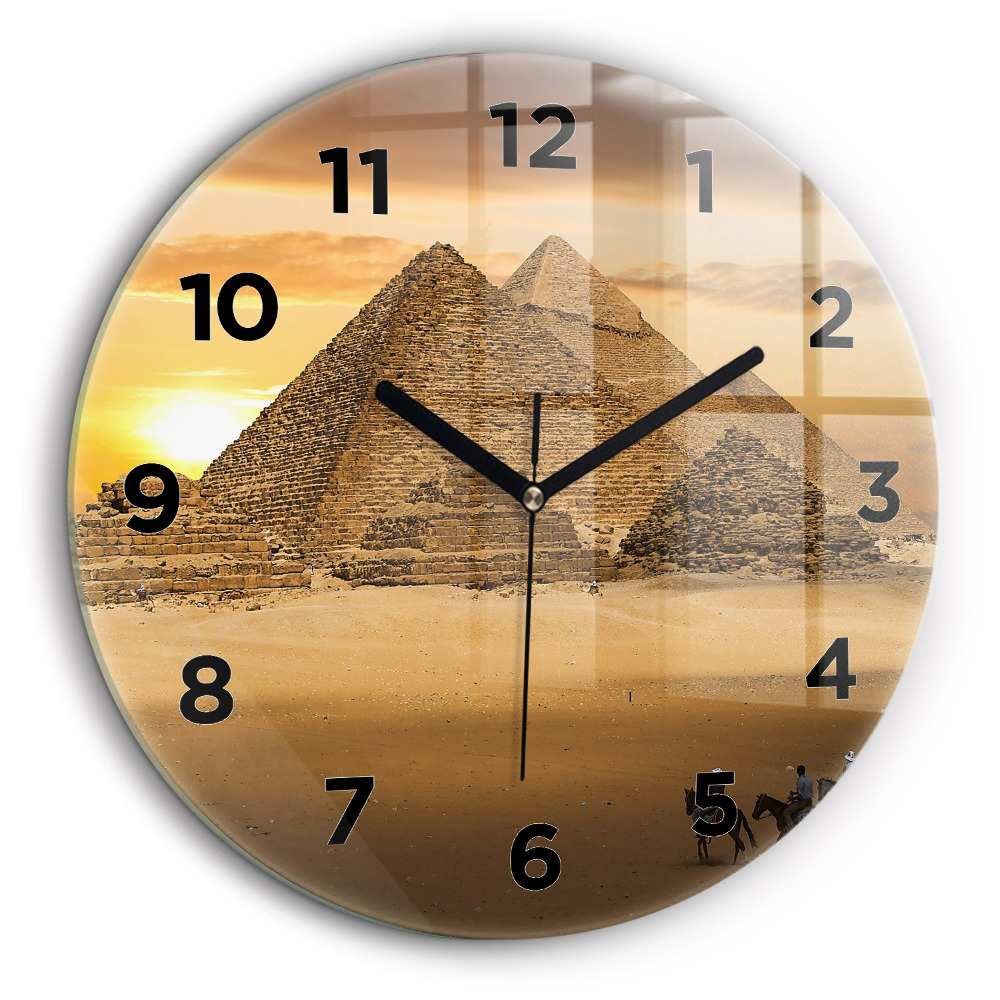 Pyramides et coucher de soleil Horloge ronde murale 60 cm
