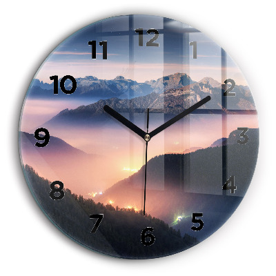Paysage de pics montagneux Horloge ronde en verre 60 cm