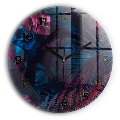 Fleurs exotiques Horloge ronde en verre 60 cm