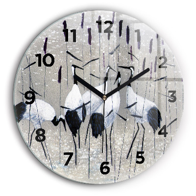 Grues dans les roseaux Horloge ronde murale 60 cm