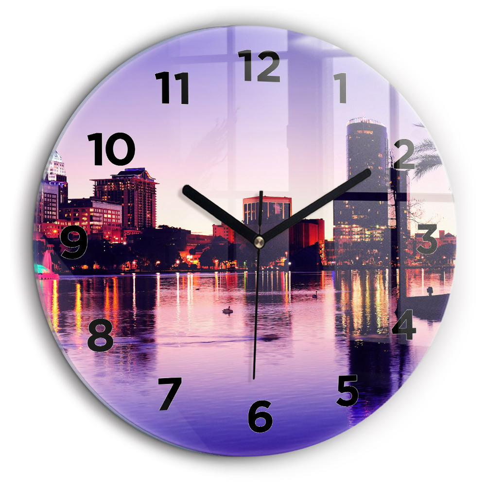 Ligne d'horizon de la ville d'Orlando Horloge ronde en verre 60 cm