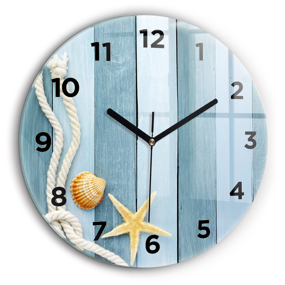 Planches rayées et coquillage Pendule murale ronde 60 cm