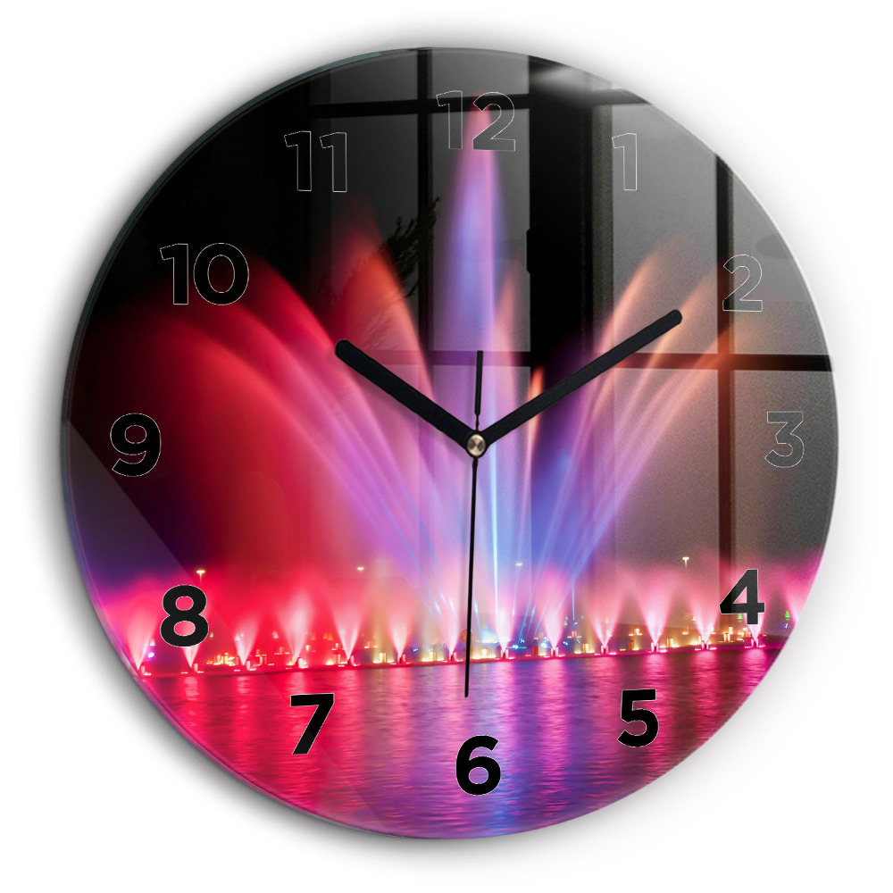 Fontaine de Wrocław la nuit Pendule murale ronde 60 cm