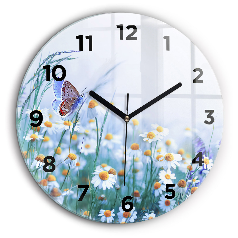 Papillon dans une prairie Horloge ronde en verre 60 cm