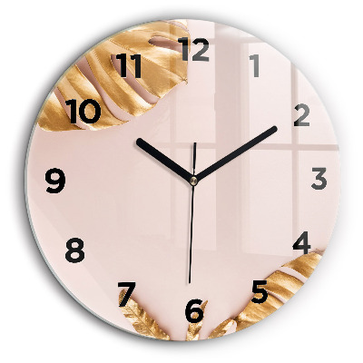 Feuilles tropicales dorées Horloge ronde murale 60 cm
