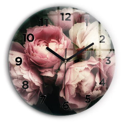 Bouquet de roses roses Horloge ronde en verre 60 cm