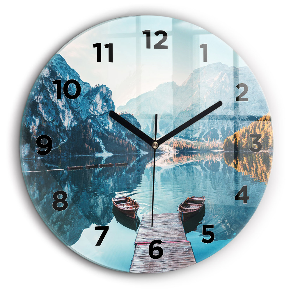 Bateaux sur un lac Pendule murale ronde 60 cm