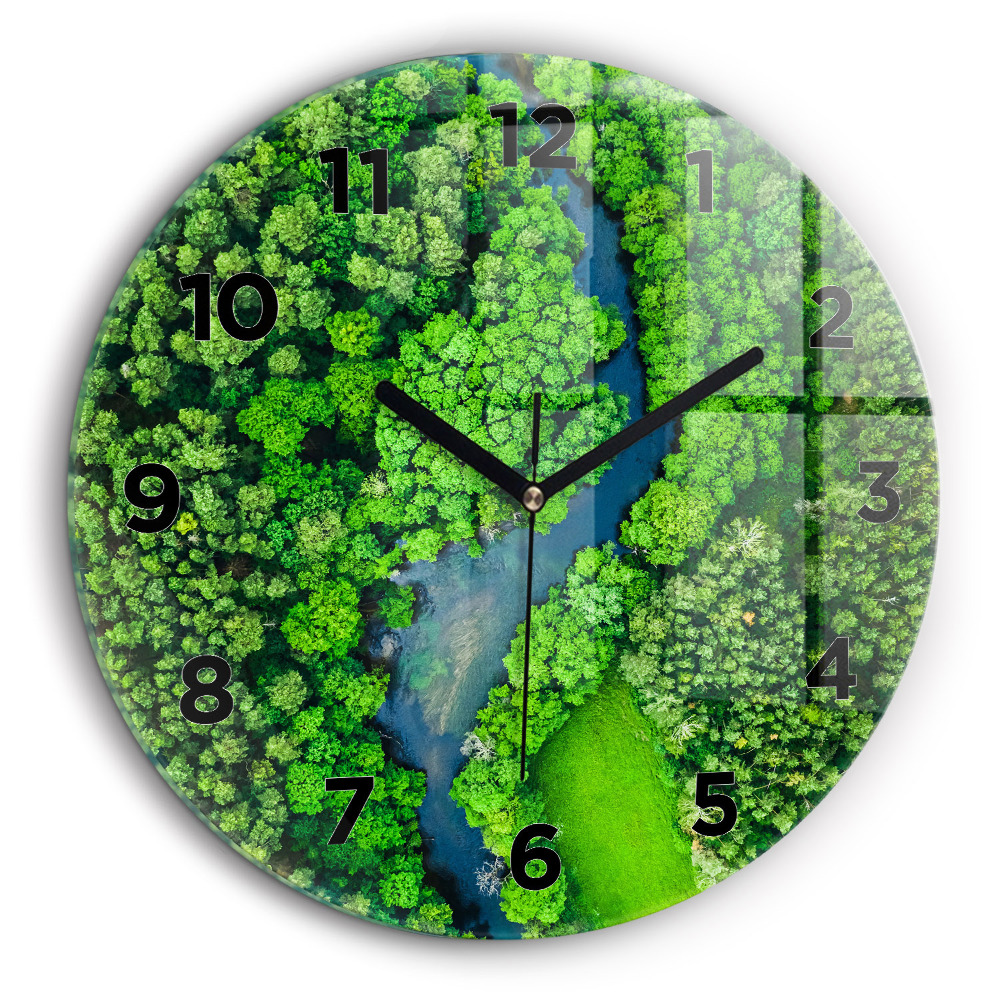 Rivière dans une forêt Horloge ronde en verre 60 cm