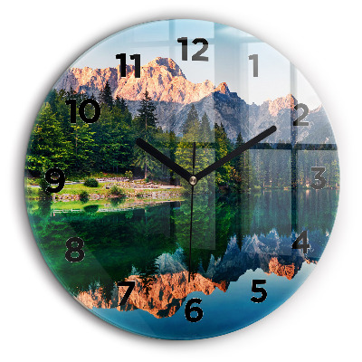Paysage de lac Horloge ronde en verre 60 cm