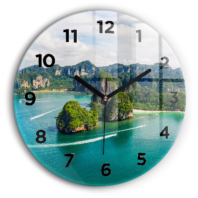 Île en Thaïlande Horloge ronde en verre 60 cm