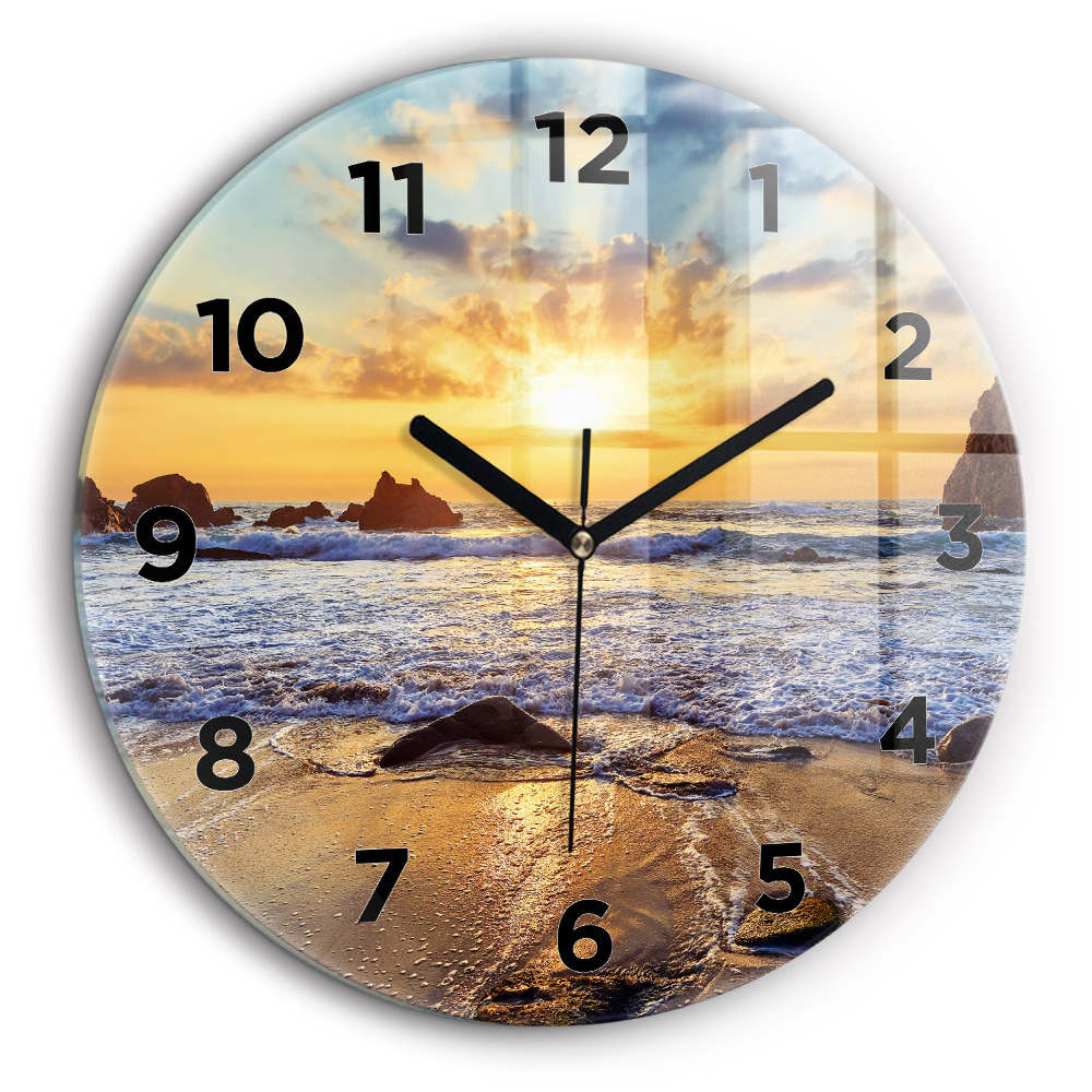 Coucher de soleil sur la plage Pendule murale ronde 60 cm