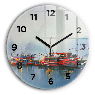 Bateau de pêche dans le port Horloge ronde murale 60 cm