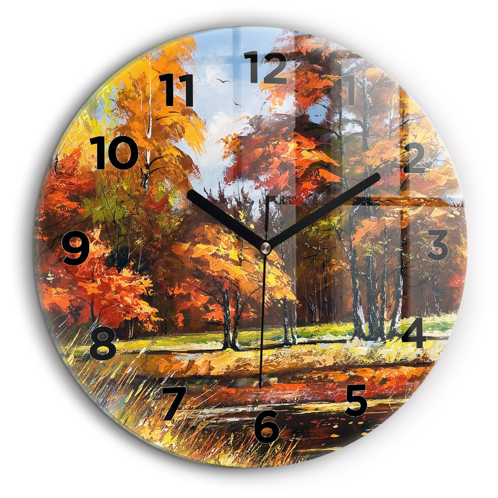 Paysage d'automne avec rivière Horloge ronde murale 60 cm