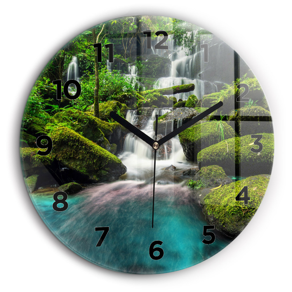 Chute d'eau en Thaïlande Horloge ronde en verre 60 cm