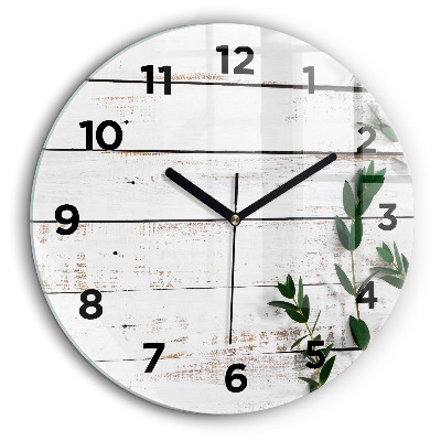 Planches en bois clair Horloge ronde en verre 60 cm