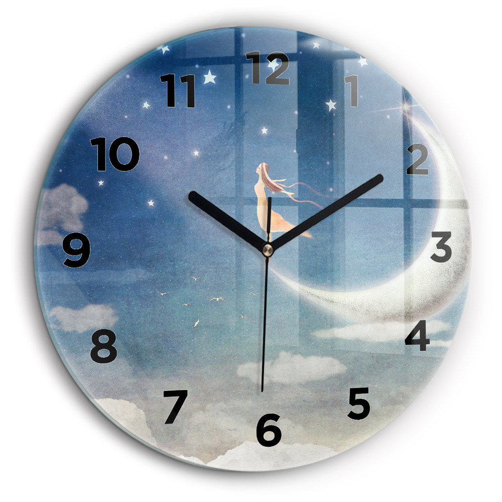 Fille sur la lune Pendule murale ronde 60 cm