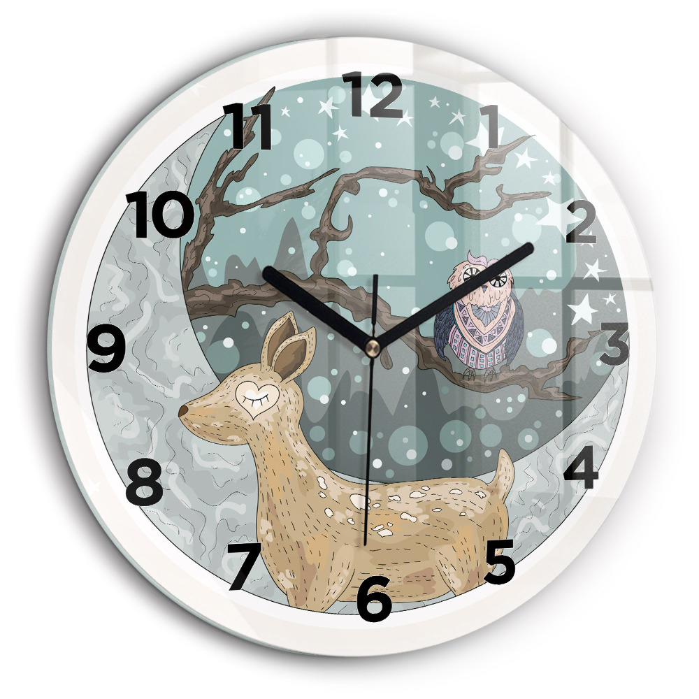 Animaux nocturnes et lune Horloge ronde en verre 60 cm