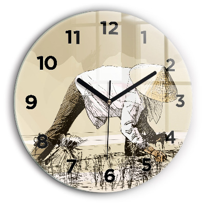 Femme cueillant du riz Horloge ronde en verre 60 cm