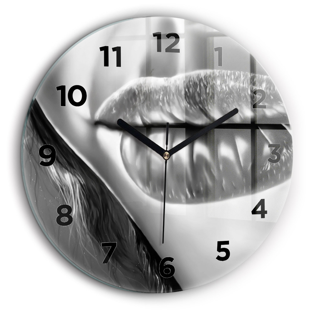 Bouche d'une femme Horloge ronde en verre 60 cm