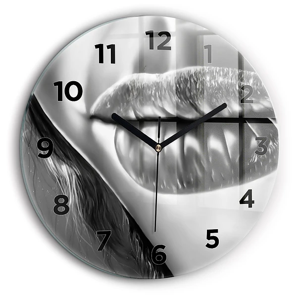 Bouche d'une femme Horloge ronde en verre 60 cm