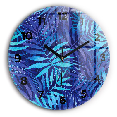Feuilles bleues Horloge ronde en verre 60 cm