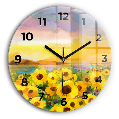 Champ de tournesols Pendule murale ronde 60 cm