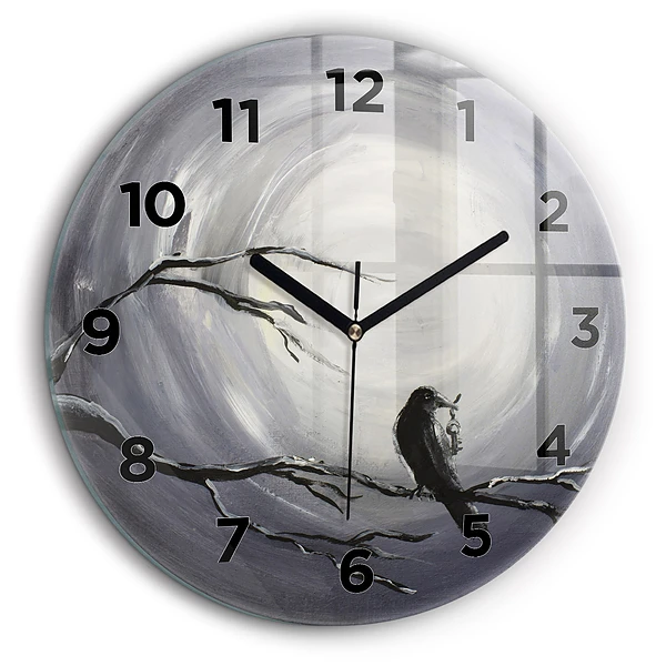 Corbeau au clair de lune Horloge ronde 60 cm