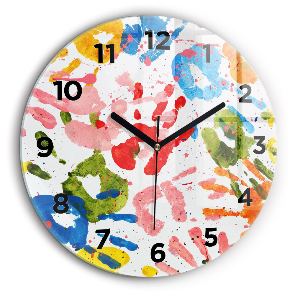Empreintes de mains d'enfants Horloge ronde en verre 60 cm