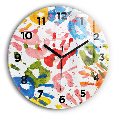 Empreintes de mains d'enfants Horloge ronde en verre 60 cm