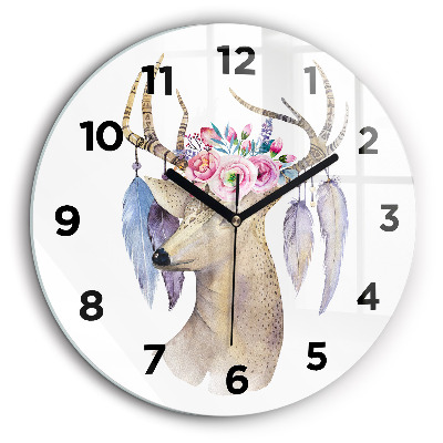 Tête de cerf et fleurs Horloge ronde 60 cm