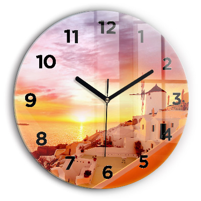 Vieux moulin à vent à Santorin Pendule murale ronde 60 cm