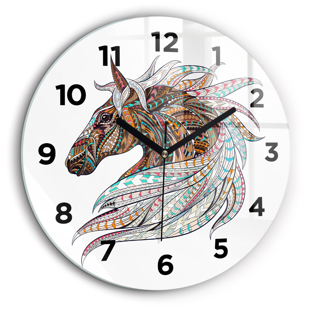 Illustration d'un cheval Horloge ronde en verre 60 cm