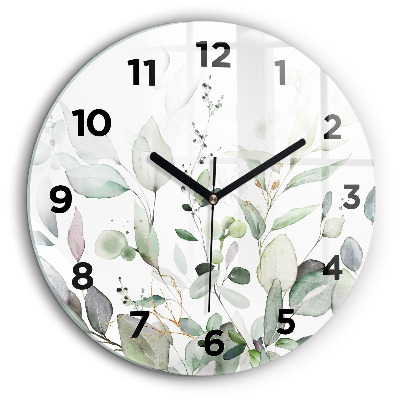 Feuilles de plantes Horloge ronde en verre 60 cm