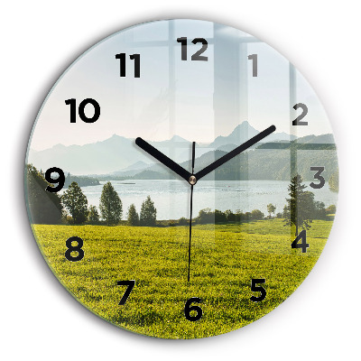 Montagnes et champs Horloge ronde en verre 60 cm
