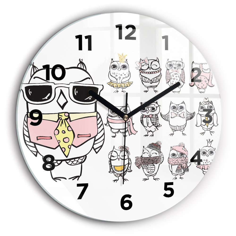 Affiche vintage avec des hiboux Horloge ronde murale 60 cm