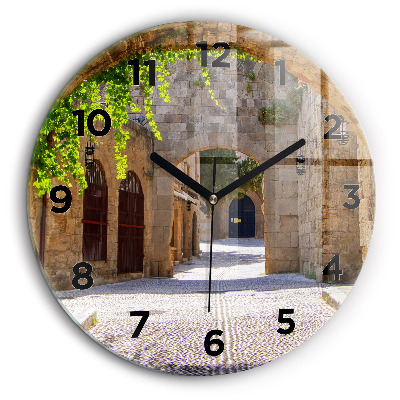 Rue pittoresque de Rhodes Horloge ronde 60 cm