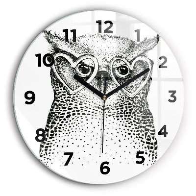 Hibou dessiné avec des lunettes Horloge ronde murale 60 cm
