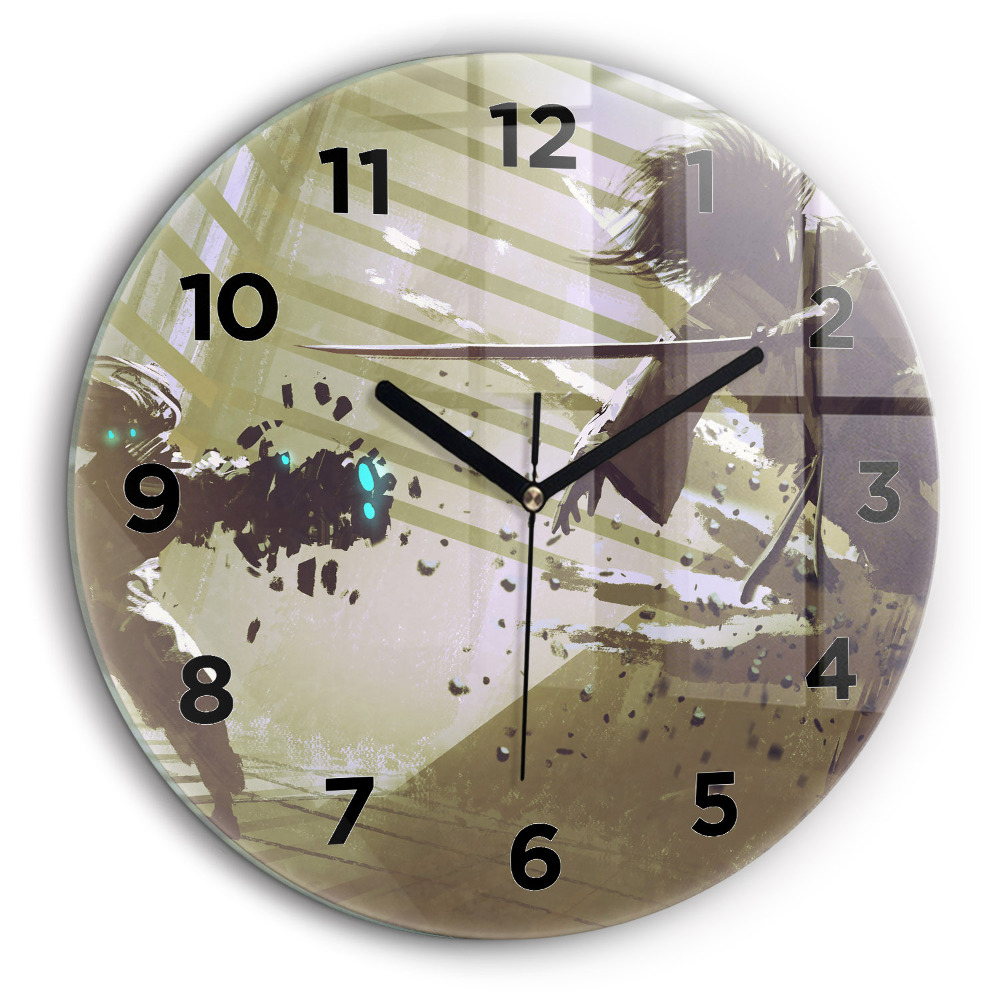 Combat entre un robot et un samouraï Pendule murale ronde 60 cm