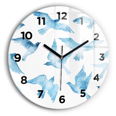 Oiseaux bleus en vol Horloge ronde en verre 60 cm